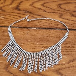 Vintage Elegant Silver-Tone Fringe Rhinestone Necklace